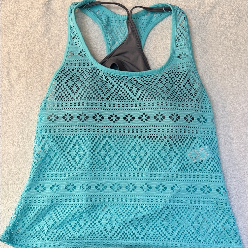 Splashletics Crochet Swim Tankini Top Soft Cup Bra Cut Out Racerback Beach